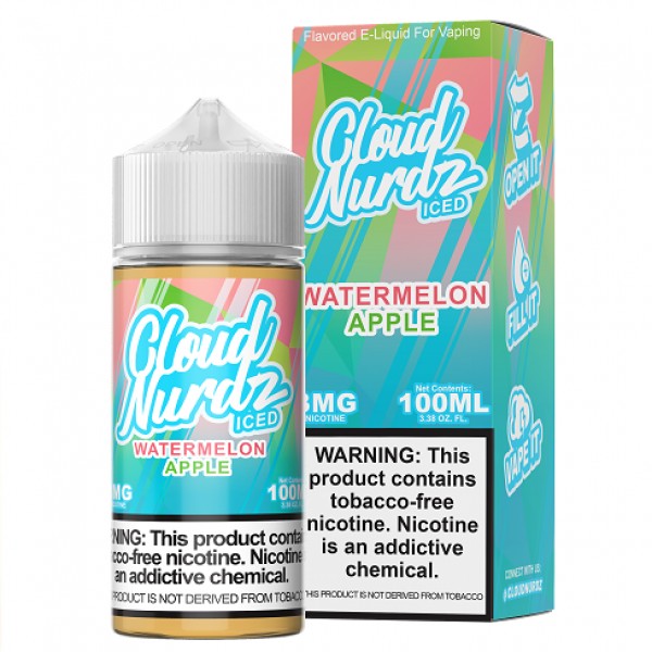 Cloud Nurdz Synthetic Nicotine Iced Watermelon Apple 100ml Vape Juice