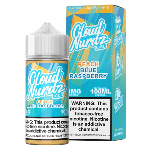 Cloud Nurdz Synthetic Nicotine Iced Peach Blue Raspberry 100ml Vape Juice